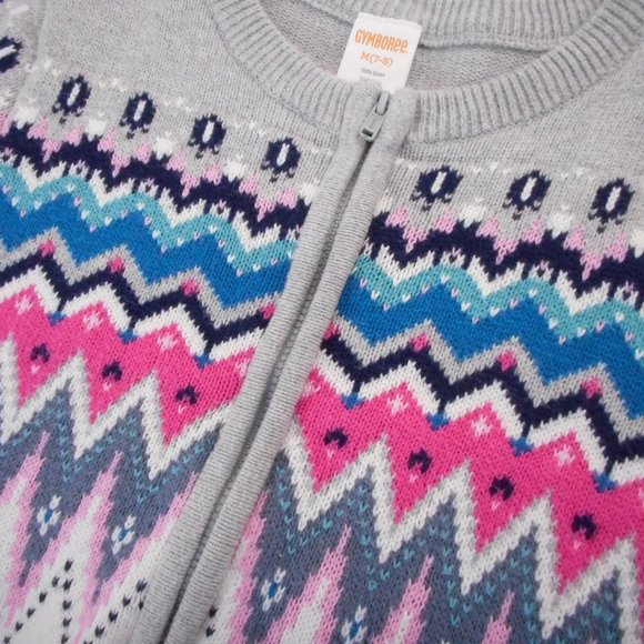Gymboree Girls sz M 7-8 Gray White Cardigan Sweater Full Zip Nordic 100% Cotton - Picture 6 of 7